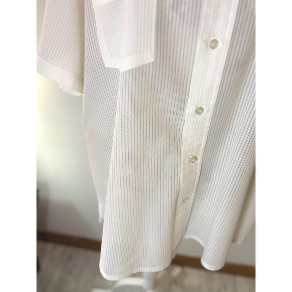 Vintage Polyester Kingsport Mens XL Short Sleeve Button Down Shirt White Stripe - Picture 4 of 9